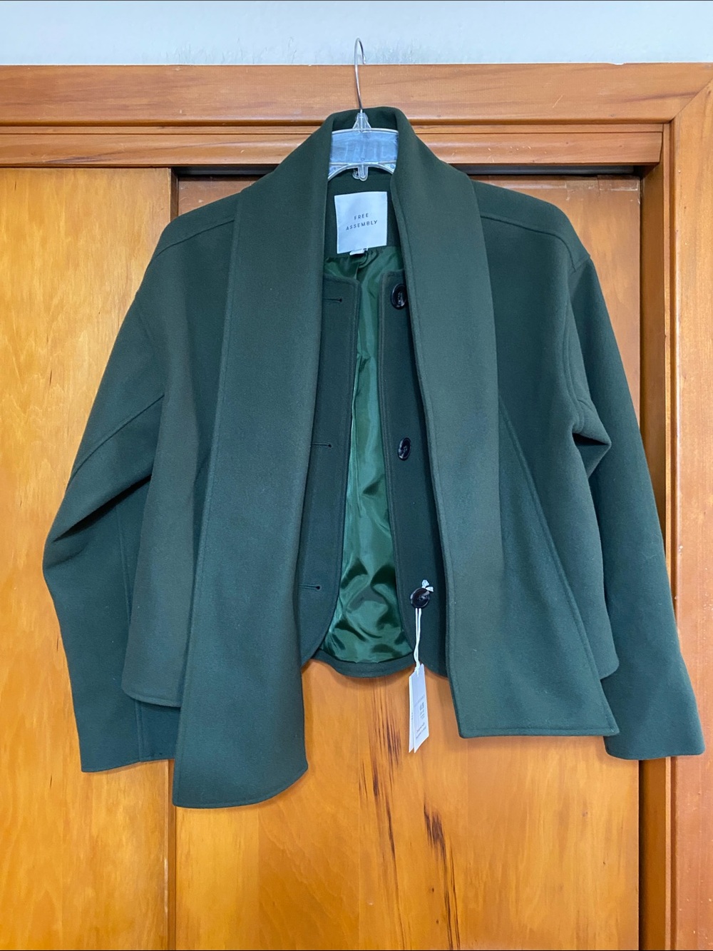 NWT Forest Green Convertible Scarf Collar Blazer Jacket Lined Monochrome Fall